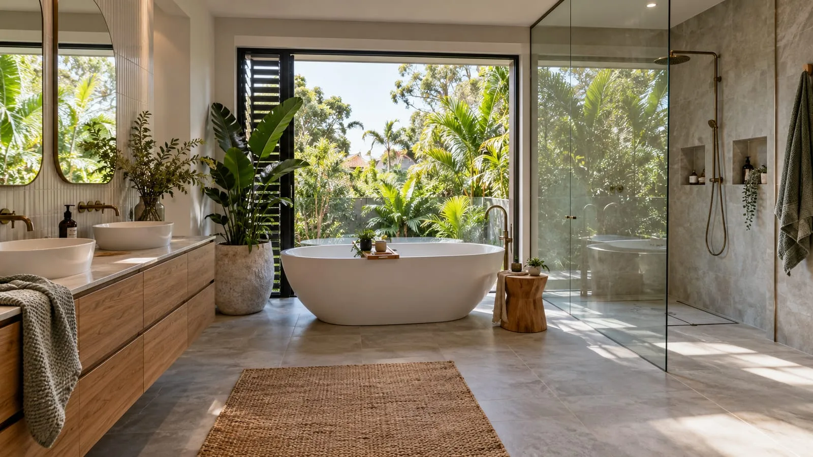 AI-generated illustration: Bathroom Renovation: understated luxurious Brisbane bathroom
